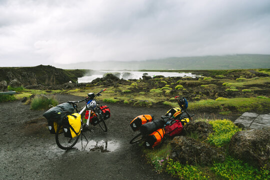 Bycicles Parked Besides the Famous Godafoss Waterfall