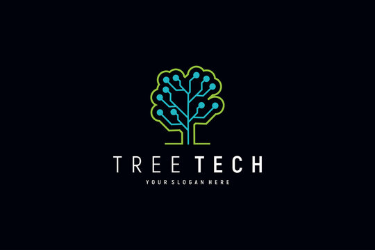 tree tech logo design vector