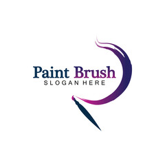 Obraz premium Abstract vector painting brush and colorful paint splash icon, emblem, logo design with color alternative and greyscale version. Editable EPS format design element, arts and crafts concept.