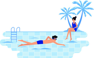 Man and woman are enjoying their time at swimming pool together