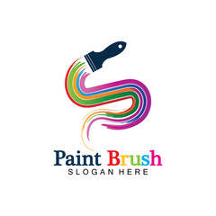 Obraz premium Abstract vector painting brush and colorful paint splash icon, emblem, logo design with color alternative and greyscale version. Editable EPS format design element, arts and crafts concept.