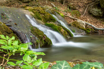 A small waterfall in the forest. Long exposure
