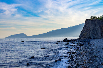Beautiful sunset on the beach. Black Sea.