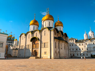 Fototapeta na wymiar Dormition or Assumption Cathedral on the Cathedral square of the Moscow Kremlin. Moscow, Russia.