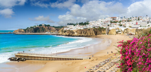Landscape with old town Albufeira and sandy city beaches in Algarve, Portugal © Balate Dorin