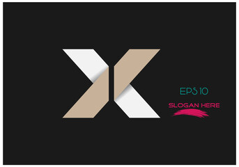 vector illustration of white color folded letter X letter logo design isolated on black background