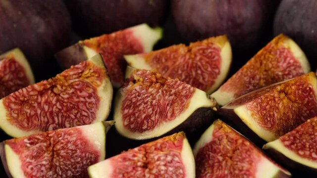 fresh cut figs close up rotating 