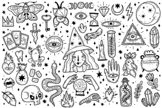 Magic Icons Doodles Outlines Set