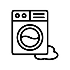 plumber icons related washing machine with leaking water vector in lineal style,