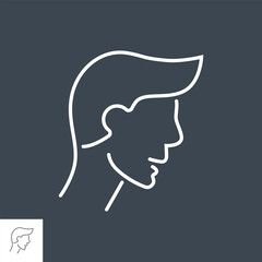 Head related vector thin line icon. Isolated on black background. Editable stroke. Vector illustration.