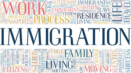 Immigration vector illustration word cloud isolated on a white background.