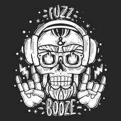 hipster skull music illustration