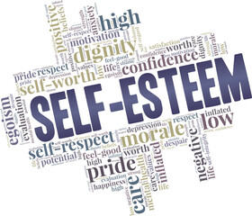 Self-esteem vector illustration word cloud isolated on a white background.