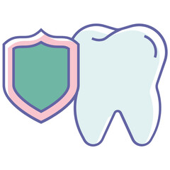 Teeth Protection Concept, Dental Insurance Policy Vector Color Line Icon Sign Design Concept 