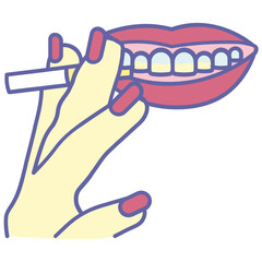 Cigarettes and teeth Concept, Smoking and Dental Health Design, Tobacco Stains On Teeth Vector Icon, Smoking Expression on White Background