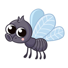 Cute gray fly. Vector illustration with insect on a white background.