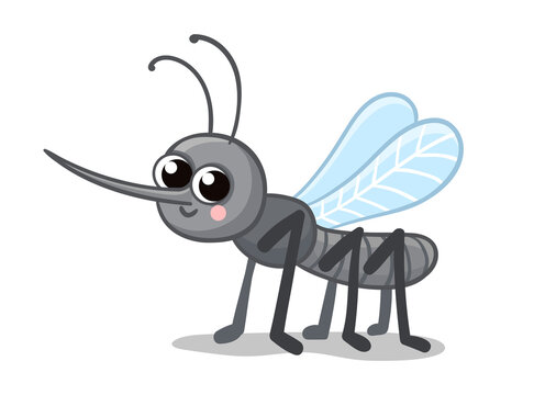 Vector illustration with a cute mosquito. Gray insect in cartoon style.
