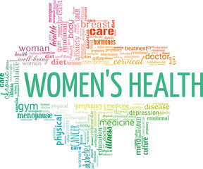 Women's health vector illustration word cloud isolated on a white background.