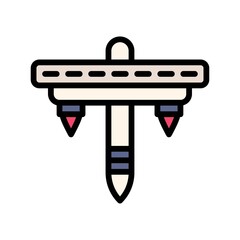 space related spaceship flying in air with fire and capsule vector with editable stroke,