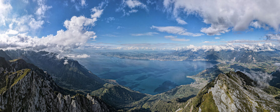 Panorama picture taken from the  Grammont, 2172 meters, Switzerland. 