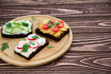 Close-up vegetarian rye bread toasts