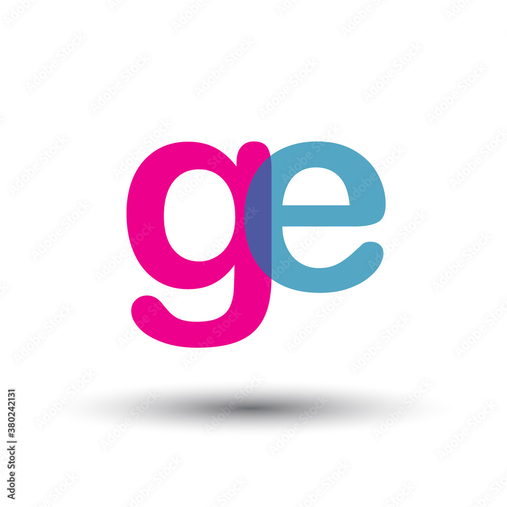 Wall mural initial logo ge lowercase letter, blue and pink overlap transparent logo, modern and simple logo des