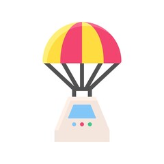 space related space capsule hanging with parachute and buttons vector in flat style,