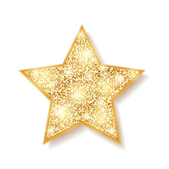 Gold glitter star isolated on white background.