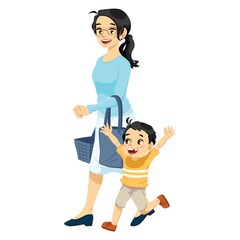 mother shopping with son