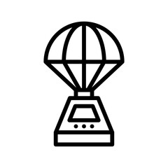 space related space capsule hanging with parachute and buttons vector in lineal style,