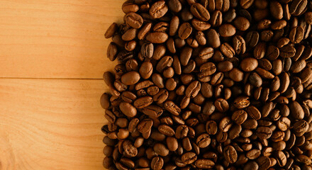 wood table and coffee seed for product display