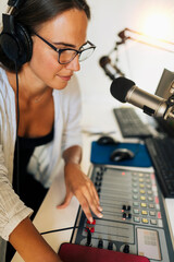 Attractive Young Woman Making Online Podcast Radio Talk Show
