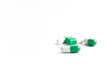 Coronavirus 2019-nCoV outbreak. Pills and drug, care during illness. White isolated background.