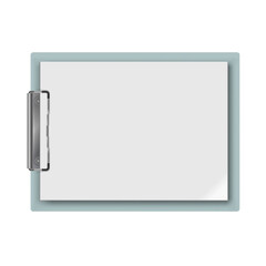 Realistic clipboard with a few blank white sheets of paper. Template or mock up for text and design. Empty paper notes, top view. Vector illustration.
