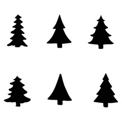 Isolated Pine on the white background.Pine silhouettes. Tree hand drawn.Vector EPS 10.