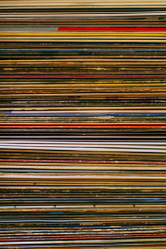 close up of record albums