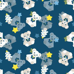 クリスマス　シームレスパターン　ネイビーブルーB