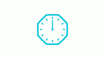 Cyan color 12 hours clock icon on white background