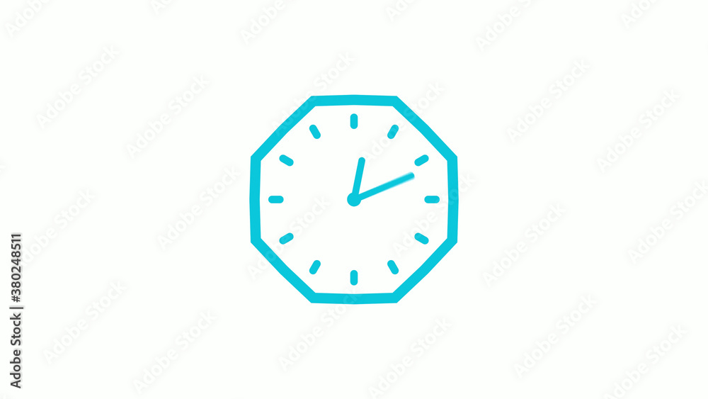 Wall mural cyan color 12 hours clock icon on white background