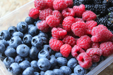 raspberries and blueberries on a plate