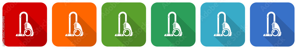 Poster vacuum cleaner icon set, flat design vector illustration in 6 colors options for webdesign and mobil
