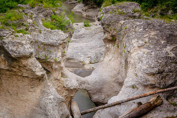 White rocks in Khadzhokhsky gorge in summer. Russia , the Republic of Adygea .