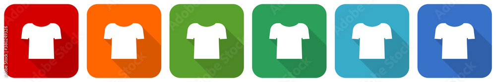 Aufkleber Shirt icon set, flat design vector illustration in 6 colors options for webdesign and mobile applications