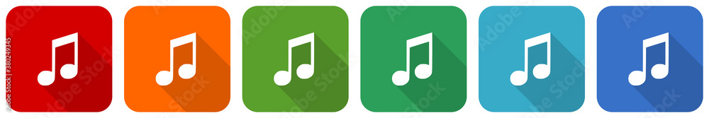 Canvas Prints Music icon set, flat design vector illustration in 6 colors options for webdesign and mobile applications