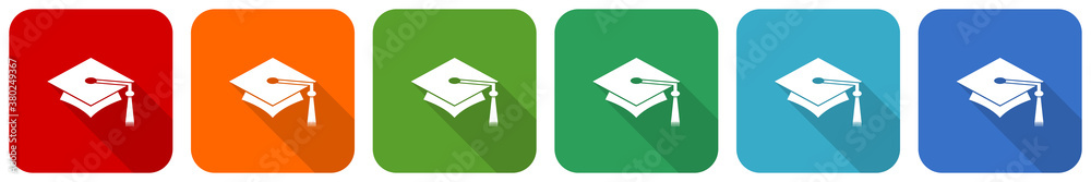 Aufkleber education icon set, flat design vector illustration in 6 colors options for webdesign and mobile app