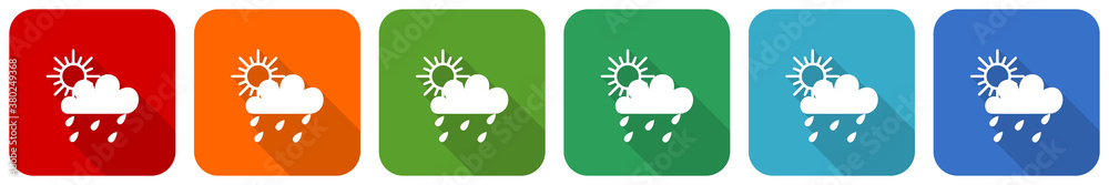 Poster Rain icon set, flat design vector illustration in 6 colors options for webdesign and mobile applications