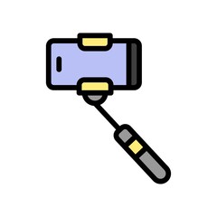 summer holiday related mobile with selfi stick and button vector with editable stroke,