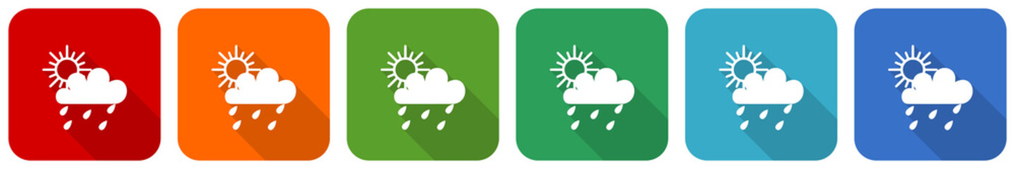 Rain icon set, flat design vector illustration in 6 colors options for webdesign and mobile applications
