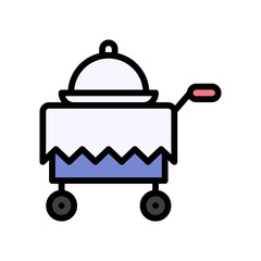 summer holiday related food trolly with food basket and handle vector with editable stroke,