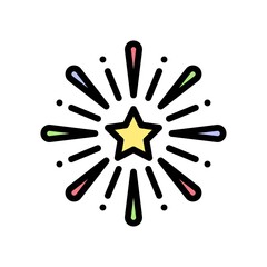 summer holiday related fire works with star and confetti vector with editable stroke,